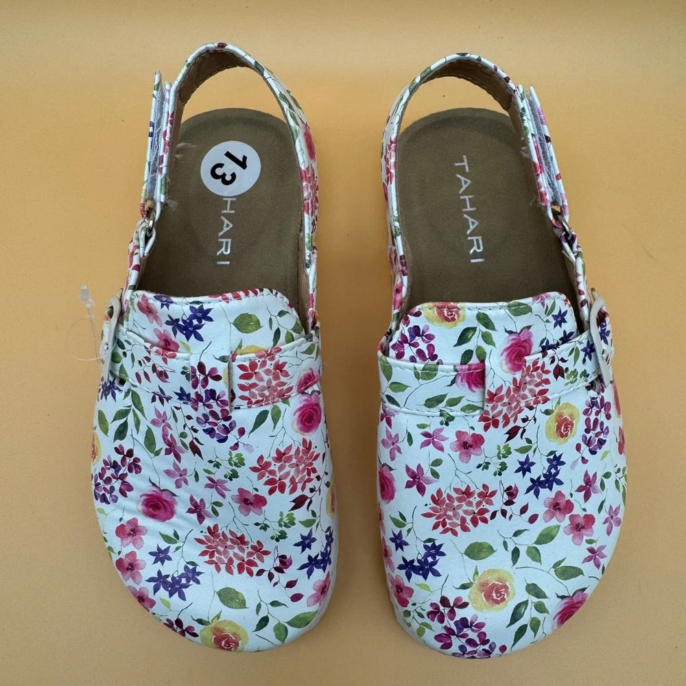 Tahari Kids Floral Clogs Size 13 Slingback light Sandals WhitePink Purple Yellow